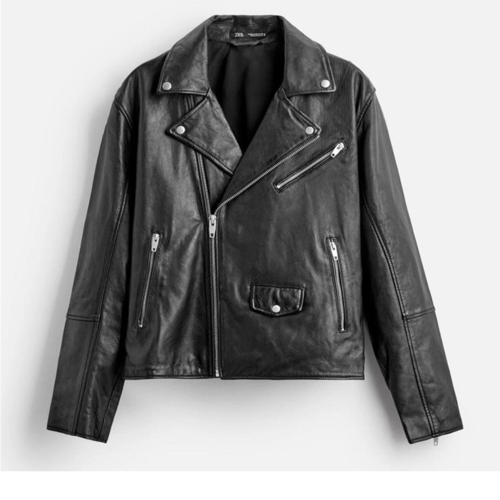 Zara Black Biker Jacket with Silver Accents